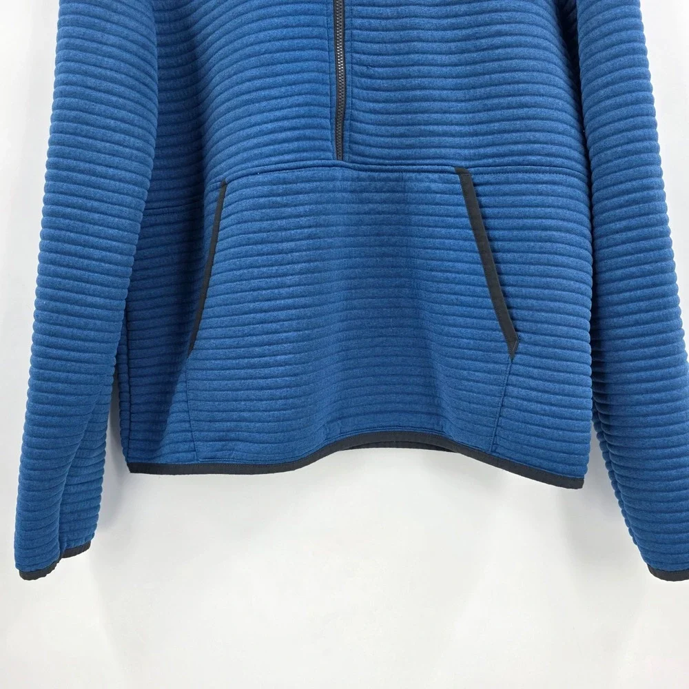 LL BEAN RIBBED 1/4 ZIP HOODIE SWEATSHIRT MENS MEDIUM SLIGHTLY FITTED BLUE FLEECE